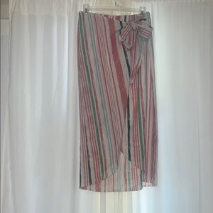 Elegant Multicolor Striped Midi Skirt with Bow